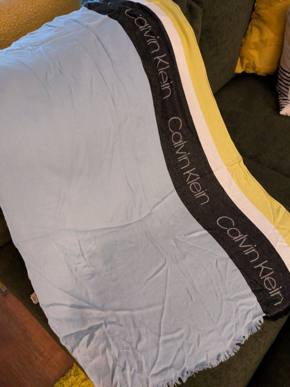 Calvin Klein Light Blue Logo Wrap 66 x 25.5 Frayed Edges